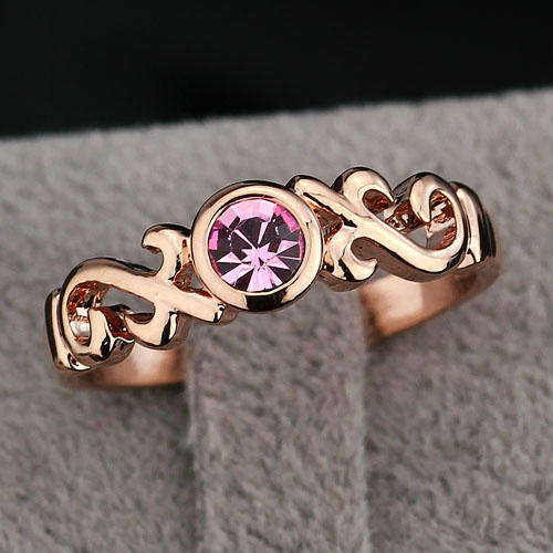 PINK SWAROVSKI CRYSTAL 18K ROSE GOLD EP RING - SIZE: 8