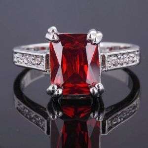 STUNNING 6.0 CT SIM. GARNET 18K WHITE GOLD FILLED RING - SIZE: 9.25