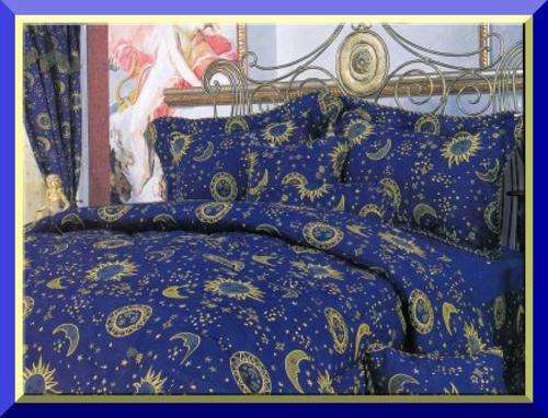 *R1* - BEAUTIFUL BLUE SUN, MOON & STARS 7 PIECE COMFORTER SET - QUEEN SIZE