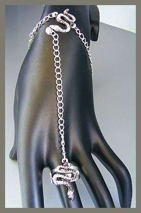 STUNNING SILVER SNAKE SLAVE BRACELET WITH RING