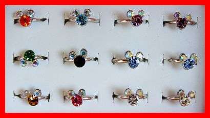 12 SILVER AND CRYSTAL MICKEY MOUSE KIDS RINGS