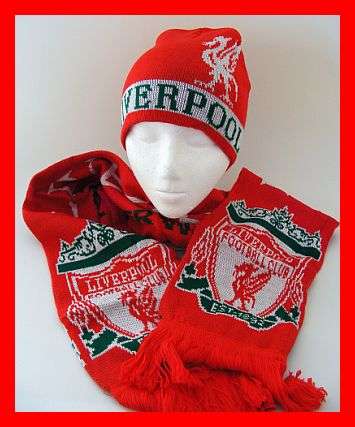 RED KNITTED LIVERPOOL BEANIE AND SCARF