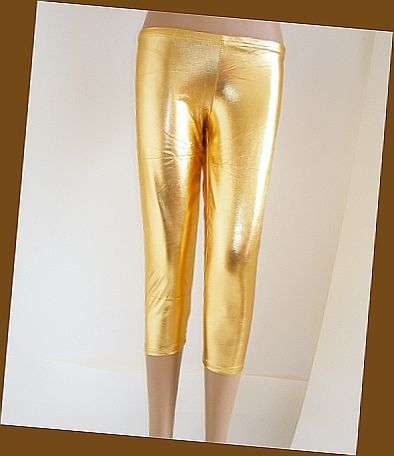 SO COOL GOLD LEATHER LOOK KNEE LENGTH STRETCH LEGGINGS - MEDIUM