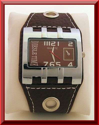 AWESOME BROWN LEATHER STRAP WATCH WITH SILVER FACE