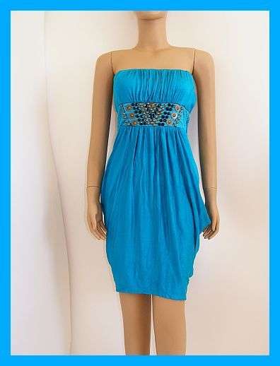 TURQUOISE MINI DRESS / TOP WITH BRONZE STUD DETAIL - M
