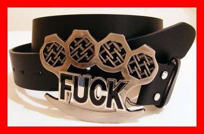 AWESOME KNUCKLE DUSTER BUCKLE WITH BLACK BELT - 115CM