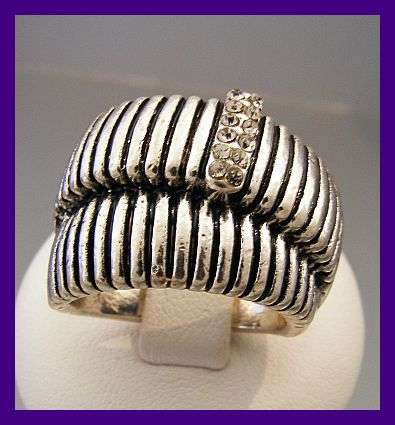 STUNNING SILVER METAL AND CRYSTAL RING - 8