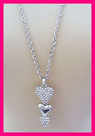 PRETTY FASHION TRIPLE HEART DIAMANTE PENDANT & CHAIN