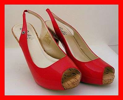 SIZE 7 - GENUINE LEVI'S - RED PATENT LEATHER CORK HEEL SANDALS