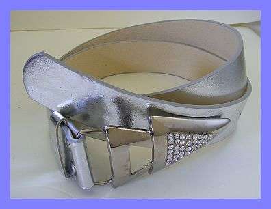 STUNNING SILVER AND DIAMANTE BUCKLE WITH SILVER BELT - 105CM