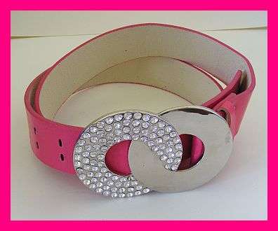 STUNNING SILVER AND DIAMANTE BUCKLE WITH PINK BELT - 110CM