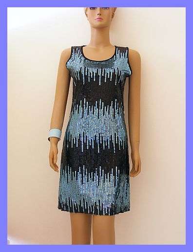 GORGEOUS BLUE & BLACK SEQUINED DRESS / LONG SHIRT - MEDIUM
