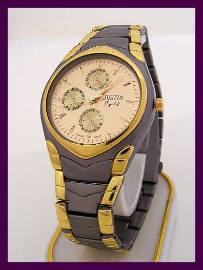 *R1* - MENS JUSTIN WATCH WITH DARK SILVER AND GOLD METAL STRAP