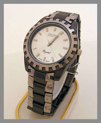 MENS JUSTIN WATCH WITH DARK SILVER METAL STRAP AND SILVER FACE