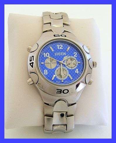 *R1* - SILVER JUSTIN METAL WATCH WITH A BLUE FACE