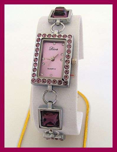 BEAUTIFUL SILVER WATCH WITH PINK DIAMANTE'S