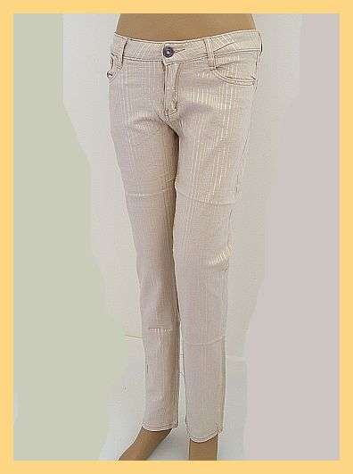 BEIGE AND SILVER STRIPED STRETCH JEANS - 30