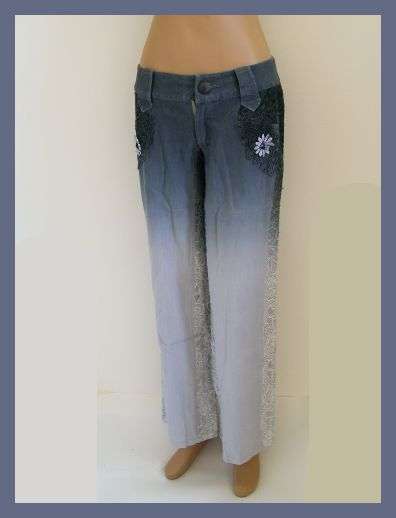 GREY LACE STRETCH DENIM JEANS -  MEDIUM