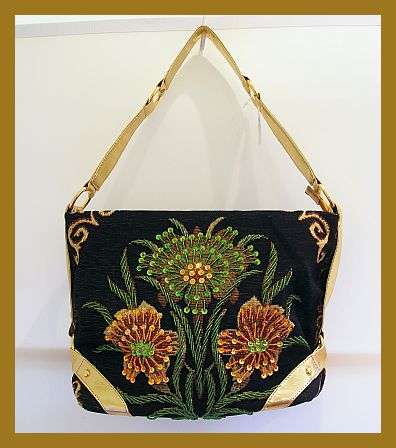 GORGEOUS BEADED GOLD & BLACK CARPETBAGGER HANDBAG