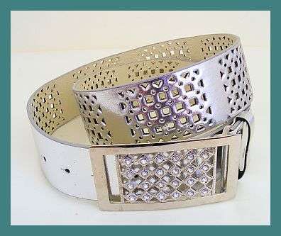 GORGEOUS SILVER BELT WITH CLEAR CRYSTAL BUCKLE - 110cm