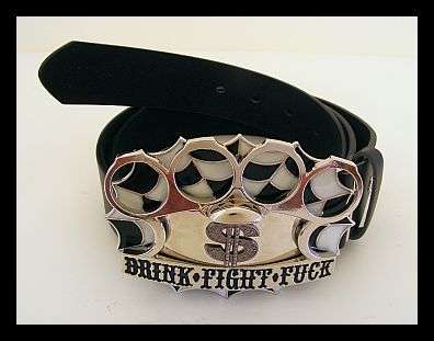 BLACK BELT WITH DOLLAR BUCKLE WITH KNUCKLE DUSTER - 115CM