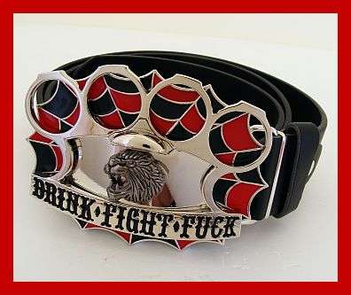 BLACK BELT WITH TIGER BUCKLE WITH KNUCKLE DUSTER - 110CM