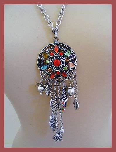 VERY TRENDY LONG CRYSTAL NECKLACE WITH CHARMS