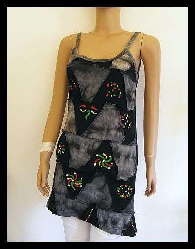 RAVE / TRANCE BLACK HAND PAINTED MINI DRESS FROM NEPAL - FREE SIZE