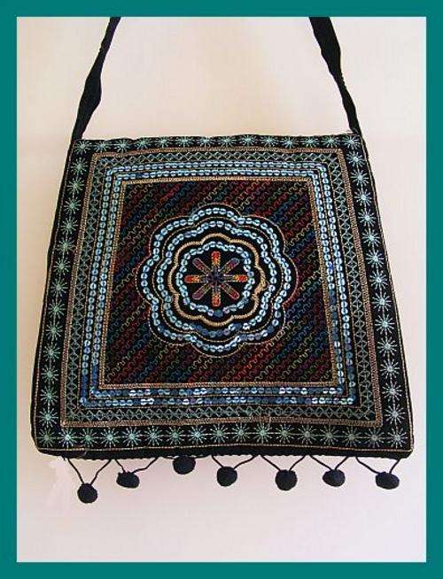 *R1* - BLACK VELVET EMBROIDERED HANDBAG