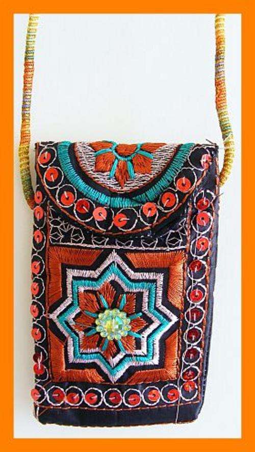 FUNKY EMBROIDERED BEADED MONEY / CELLPHONE BAG