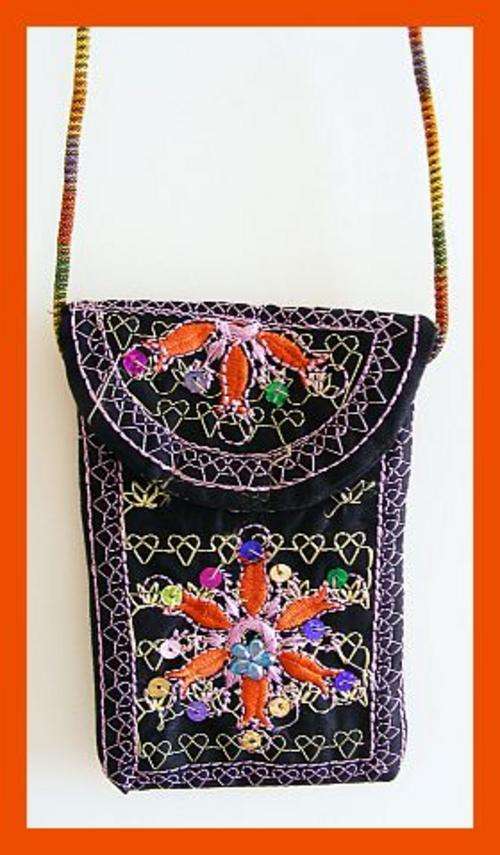 FUNKY EMBROIDERED BEADED CELLPHONE / MONEY BAG