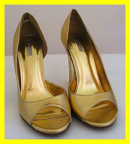 GOLD PEEP TOE HIGH HEEL SHOES BY TINY LIU FROM ZOOM - SIZE: 6