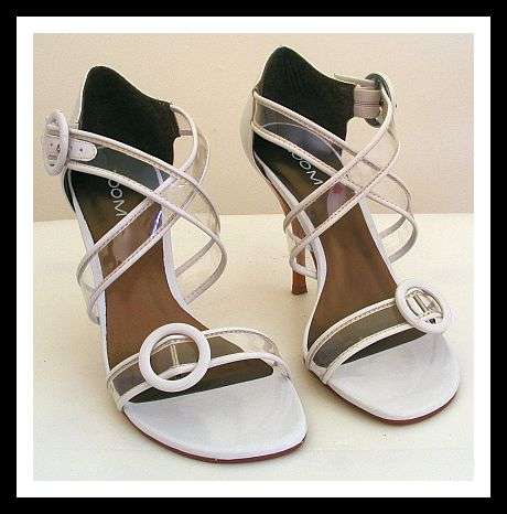 WHITE & CLEAR STRAPPY SANDALS WITH GOLD HEELS FROM ZOOM - SIZE: 6