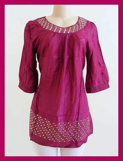 SIZE: LARGE - SILKY PURPLE BEADED LONG TOP