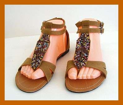 TAN BEADED SANDALS BY WHISTLES FROM ZOOM - SIZE: 5