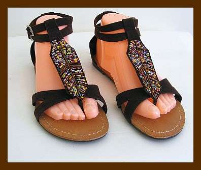 BROWN SUEDE BEADED SANDALS BY WHISTLES FROM ZOOM - SIZE: 4