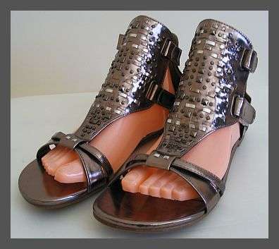 PEWTER & SILVER STUDDED GLADIATOR SANDALS BY WHISTLES FROM ZOOM - SIZE: 7