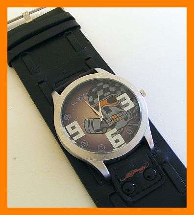 BLACK LEATHER SKULL WATCH