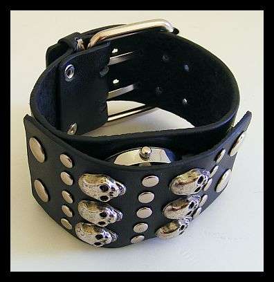 *R1* - GENUINE BLACK LEATHER SKULL WATCH