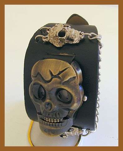 BLACK LEATHER SKULL WATCH