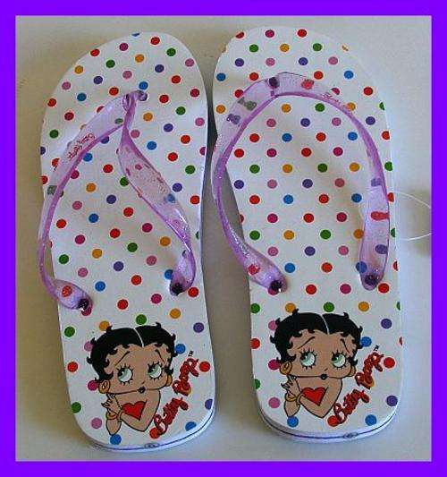 BETTY BOOP WHITE POLKA DOT SLIP SLOPS  - SIZE 5