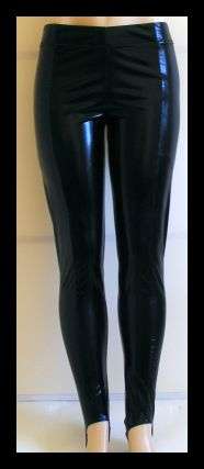 SIZE: MEDIUM - BLACK WET LOOK STRETCH STIRRUP PANTS