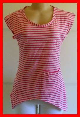 *R1* - PINK STRIPED TEE WITH POINTED HEM - MEDIUM