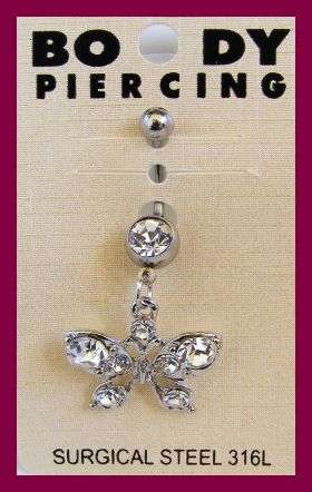 Butterfly Belly Ring - Clear