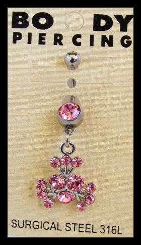 Flower Dangle Belly Ring - PINK