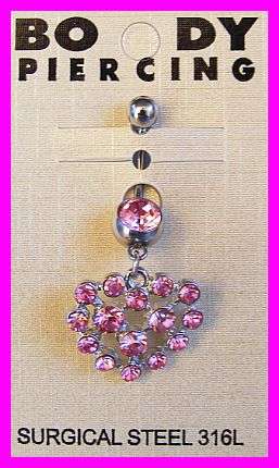 PINK HEART DIAMANTE AND SILVER BELLY RING