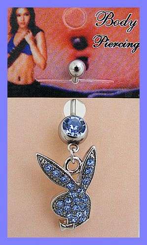 BLUE CRYSTAL BUNNY JEWELLED BELLY RING