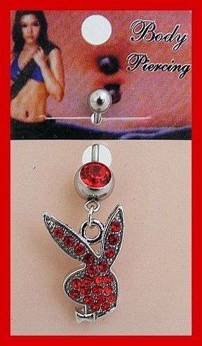 RED CRYSTAL BUNNY JEWELLED BELLY RING