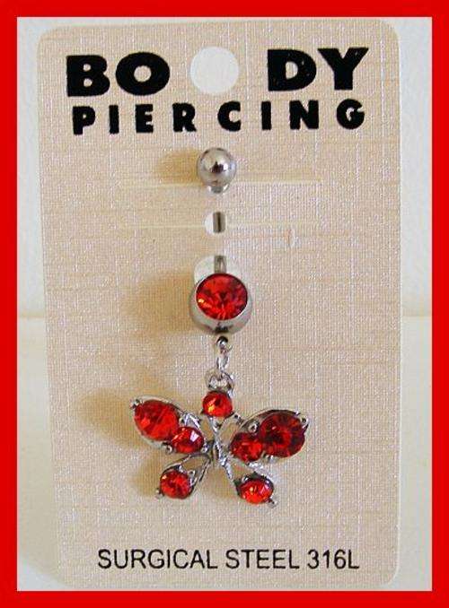 RED BUTTERFLY JEWELLED BELLY RING
