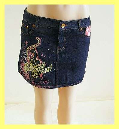 SIZE: 34 - BLUE DARK WASH DENIM MINI WITH DESIGN